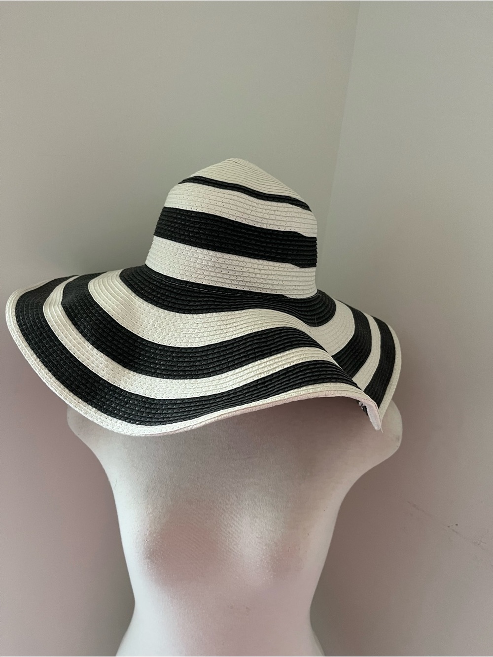 BNWT Black & White Striped Wide-Brim Sun Hat - Women Accessories